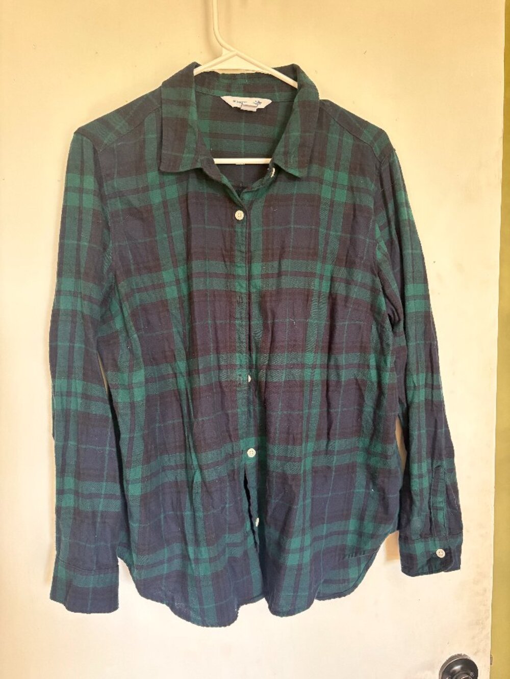 Old Navy Women's Green Plaid Button-Front Long Sleeve Shirt